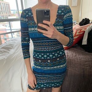 Beautiful blue patterned bodycon dress